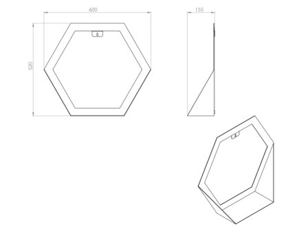 Gorillz Hive Wandspiegel met Plank - Hexagon Spiegel Hangend - 60 x 52 cm - Metaal Wit