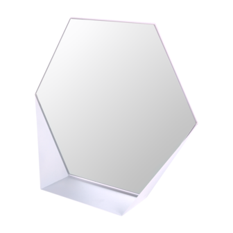 Gorillz Hive Wandspiegel met Plank - Hexagon Spiegel Hangend - 60 x 52 cm - Metaal Wit