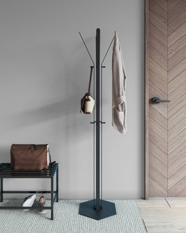 Gorillz&nbsp;Stack&nbsp;- Kapstok&nbsp;Staand&nbsp;- Staande kapstok	-&nbsp;Metaal - 12&nbsp;Kapstok haken -&nbsp;174,5 cm -&nbsp;Zwart