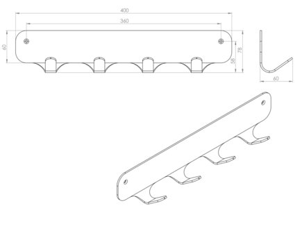 Rounded Four Wandkapstok Grijs