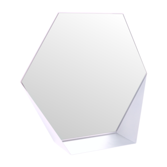 Gorillz Hive Wandspiegel met Plank - Hexagon Spiegel Hangend - 60 x 52 cm - Metaal Wit