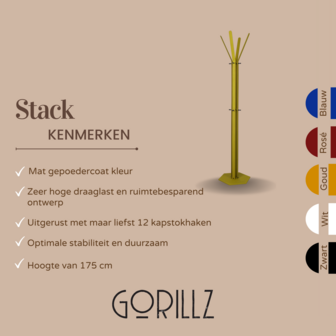 Gorillz&nbsp;Stack&nbsp;- Kapstok&nbsp;Staand&nbsp;- Staande kapstok	-&nbsp;Metaal - 12&nbsp;Kapstok haken -&nbsp;174,5 cm - Goud / Gold