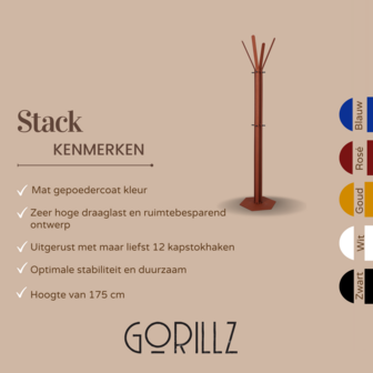Gorillz&nbsp;Stack&nbsp;- Kapstok&nbsp;Staand&nbsp;- Staande kapstok	-&nbsp;Metaal - 12&nbsp;Kapstok haken -&nbsp;174,5 cm -&nbsp;Koperbruin