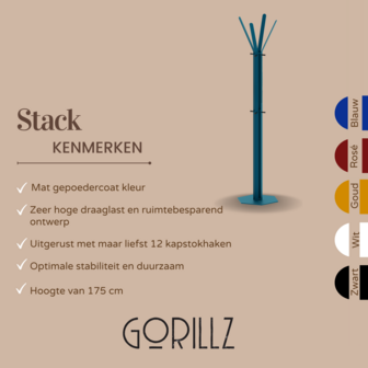 Gorillz&nbsp;Stack&nbsp;- Kapstok&nbsp;Staand&nbsp;- Staande kapstok	-&nbsp;Metaal - 12&nbsp;Kapstok haken -&nbsp;174,5 cm - Blauw
