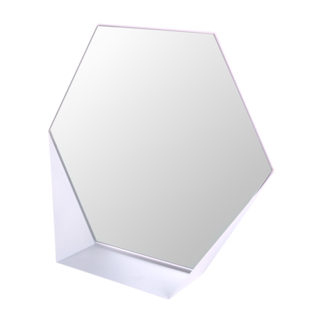 Gorillz Hive Wandspiegel met Plank - Hexagon Spiegel Hangend - 60 x 52 cm - Metaal Wit