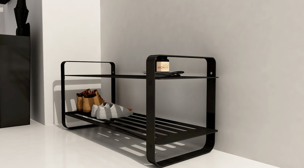 Gorillz  Unify -  Schoenenbank Met opbergruimte - Schoenenrek - Schoenenkast - 8 Paar - 80 cm Opbergrek - Zwart