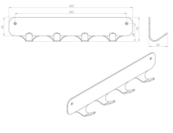 Rounded Four Wandkapstok Grijs