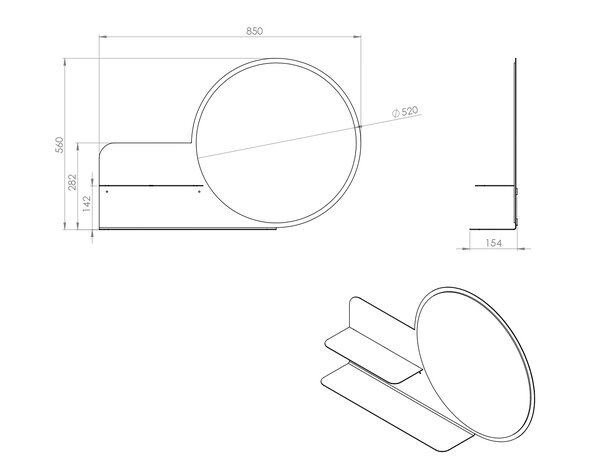 Gorillz Clever Wandspiegel met Plankje - spiegel rond - 85 x 56 cm - Zwart