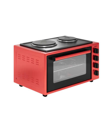 Wiggo WMO-E4562H(R) - Vrijstaande oven met kookplaat - 45 liter - Rood