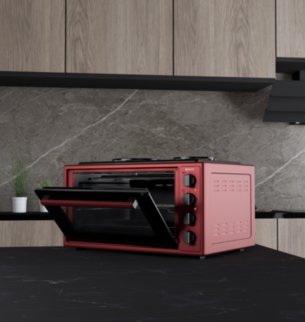 Wiggo WMO-E4562H(R) - Vrijstaande oven met kookplaat - 45 liter - Rood